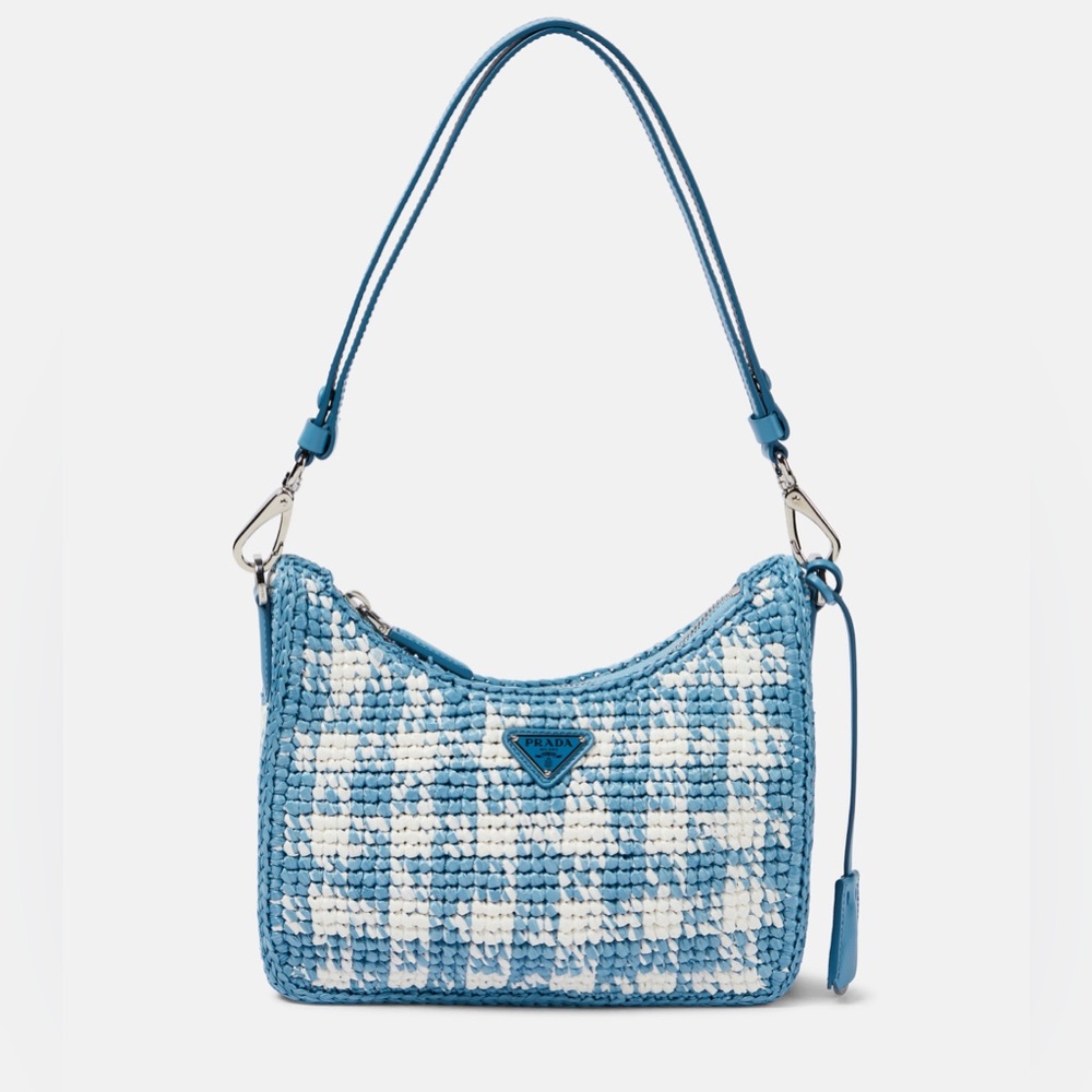 NWT Prada Re-edition Mini Crochet Bag Rafia Celeste